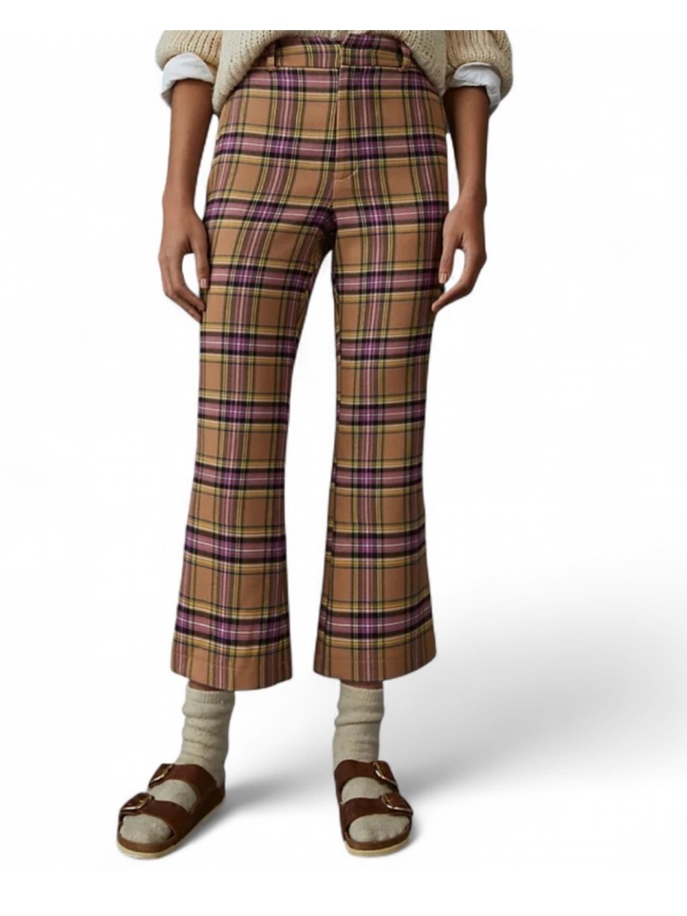 Avec Les Filles Multicolor Plaid Cropped Kick Flare Pants - Size 6